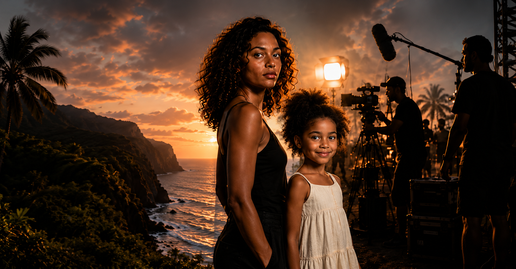 Tournage à La Réunion au coucher du soleil